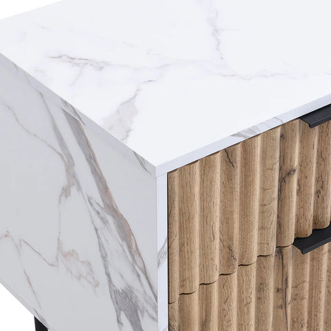 Marble Effect 2-Drawer Bedside Table | Solid Wood Luxury Nightstand – Oakvello