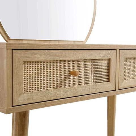 Natural Rattan Dressing Table with Mirror | Boho Bedroom Vanity Furniture – Oakvello