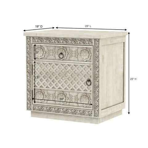 Hand Carved Solid Wood Bedside Table | Artisan Handcrafted Nightstand – Oakvello