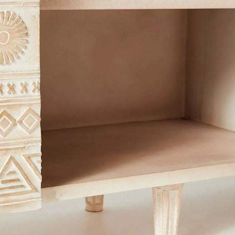 Carved Solid Mango Wood Sideboard | Handcrafted Living Room Storage – Oakvello