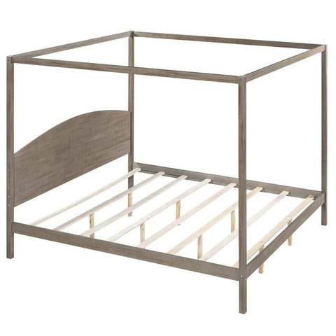 Modern Brown King Size Platform Bed with Headboard | Solid Wood Bedroom Furniture – Oakvello