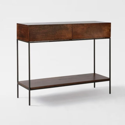 Industrial Solid Wood Console Table | Metal Frame Entryway Furniture – Oakvello