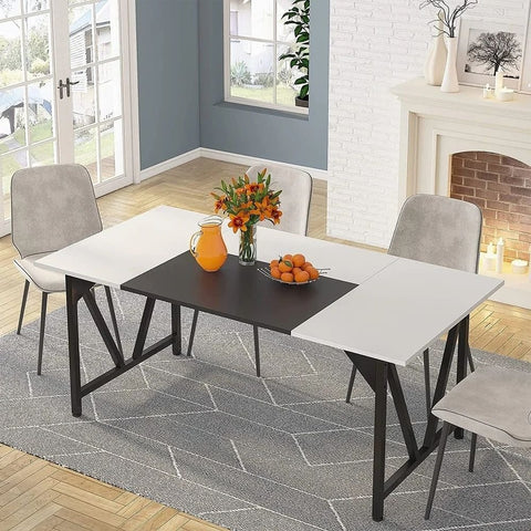 White & Black Solid Wood Dining Table | Seats 6 | Kitchen Furniture – Oakvello