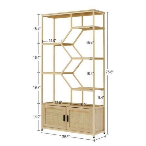 7-Tier Solid Wood Bookshelf with Cabinet | Living Room Display & Storage – Oakvello