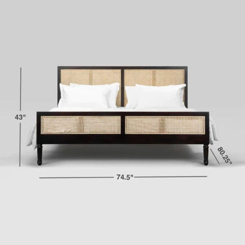 Solid Wood Cane Rattan Bed | Handcrafted Boho Bedroom Furniture – Oakvello