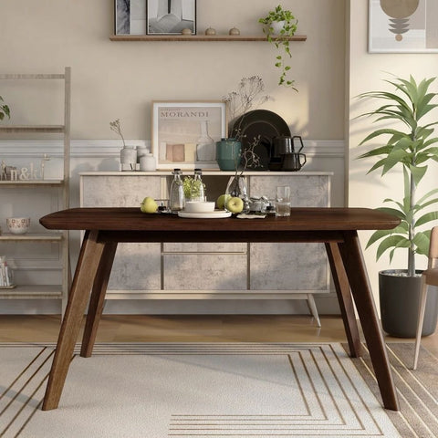 Walnut Mid-Century 59-Inch Solid Wood Dining Table | Kitchen Furniture – Oakvello