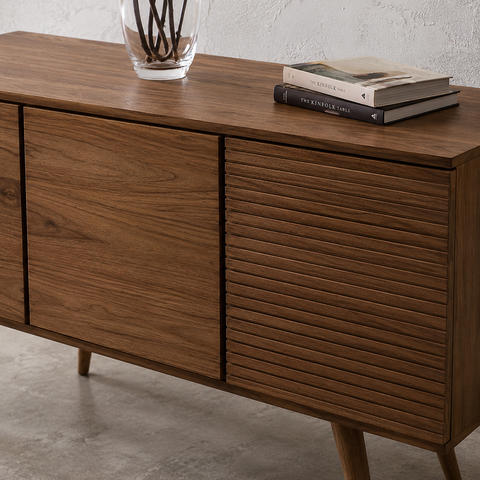 Mid-Century 3-Door Solid Wood Cabinet | Retro Living Room Storage – Oakvello