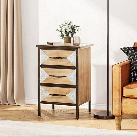 Natural Finish Solid Wood Storage Cabinet with 3 Drawers | Living Room Furniture – Oakvello