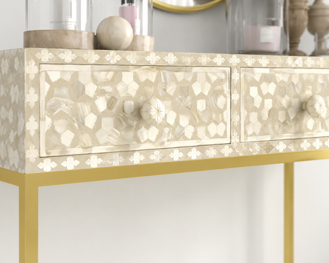 Jodhpuri Bone Inlay Dresser Console | Handcrafted Artisan Entryway Furniture – Oakvello