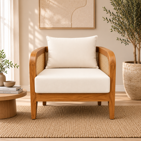 Solara Rattan Sofa | Sheesham Wood & Cane 3-Seater | Oakvello