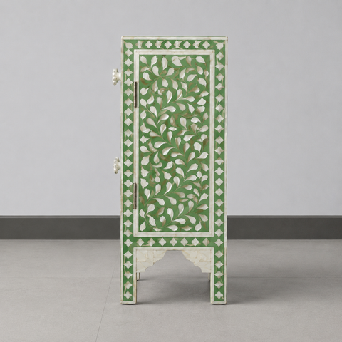 Green Floral Mother of Pearl Bedside Table | 1 Drawer & 2 Door Bedroom Nightstand – Oakvello