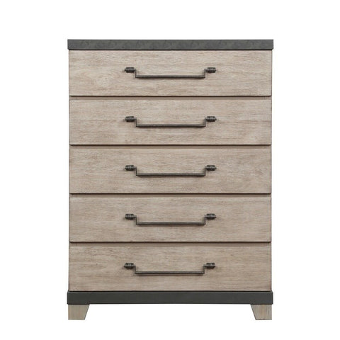 Weathered Oak Finish Solid Wood 5-Drawer Chest | Bedroom Storage Dresser – Oakvello