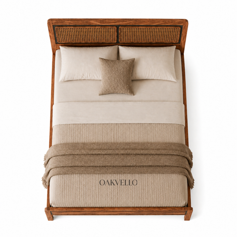 Nami Bed | Solid Mango Wood & Rattan Cane Platform Bed