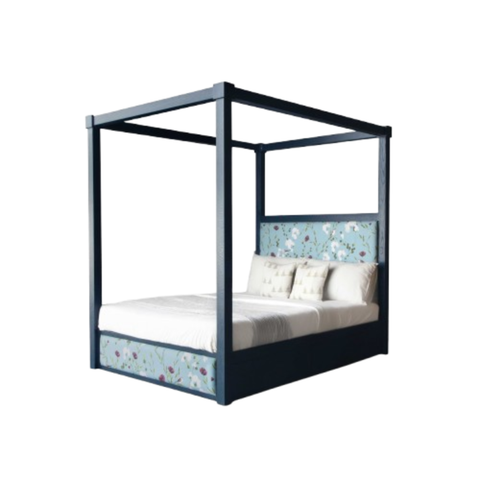 Celestia Floral Four-Poster Bed | Tufted Headboard with Built-in Storage