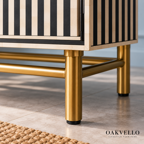 Striped Black Bone Inlay Bar Cabinet