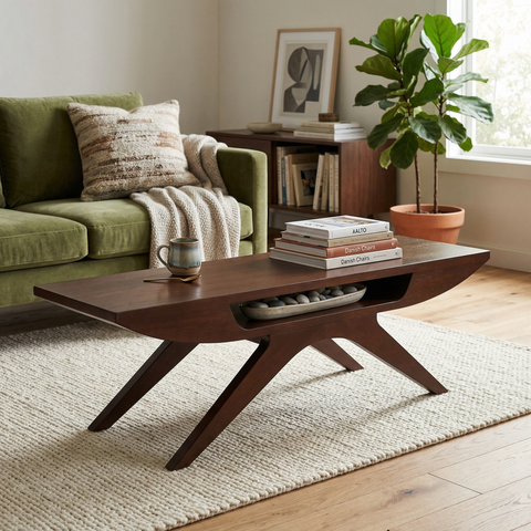 Kairos Cross Coffee Table | Solid Sheesham Wood | Dark Walnut Finish