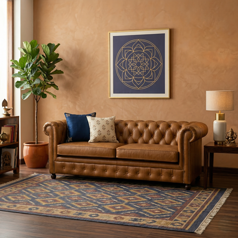 Walnut Tuft Sofa | Handcrafted Leather Chesterfield Sofa with Diamond Tufting & Rolled Arms