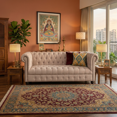 Cashmere Tuft Sofa | Handcrafted Fabric Chesterfield Sofa with Diamond Tufting & Rolled Arms