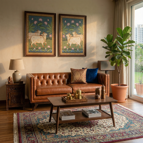 Chester Cane Sofa | Button Tufted Leather Sofa with Handcrafted Rattan Panels & Wooden Legs