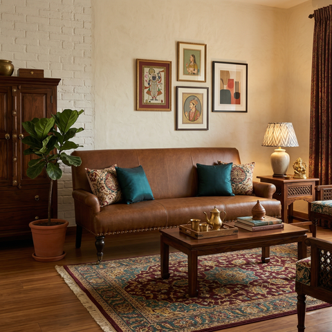 Victorian Scroll Sofa | Premium Vintage Leather Sofa with Brass Nailhead Trim & Turned Wooden Legs