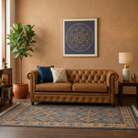Walnut Tuft Sofa | Handcrafted Leather Chesterfield Sofa with Diamond Tufting & Rolled Arms