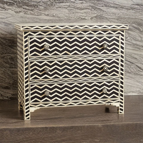 Black Bone Inlay Chest of Drawers | Handcrafted Artisan Bedroom Storage – Oakvello