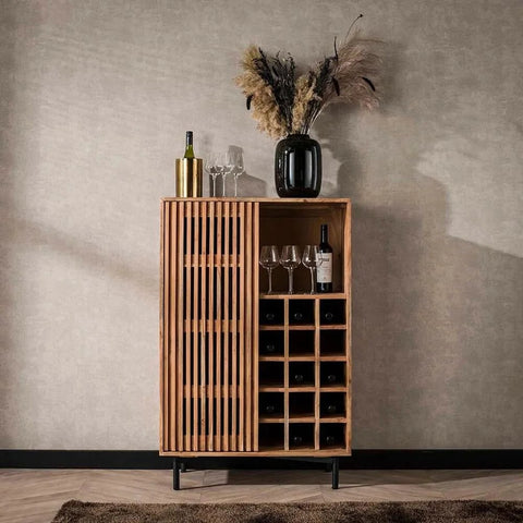 Solid Mango Wood Bar Cabinet with Sliding Door | Home Bar Storage – Oakvello