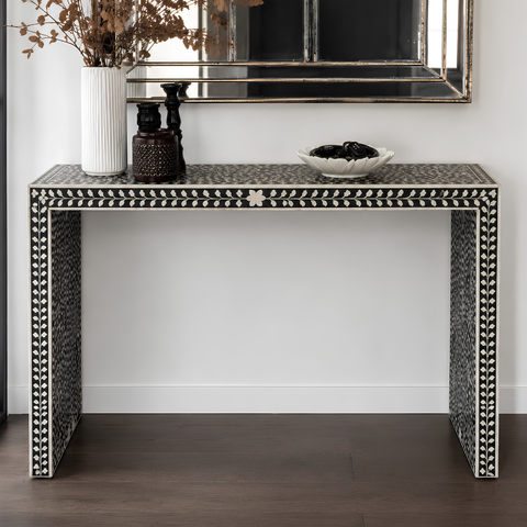 Black Bone Inlay Console Table | Handcrafted Heritage Entryway Furniture – Oakvello