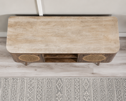 Solid Mango Wood TV Unit with 2 Open Shelves | Media Console – Oakvello