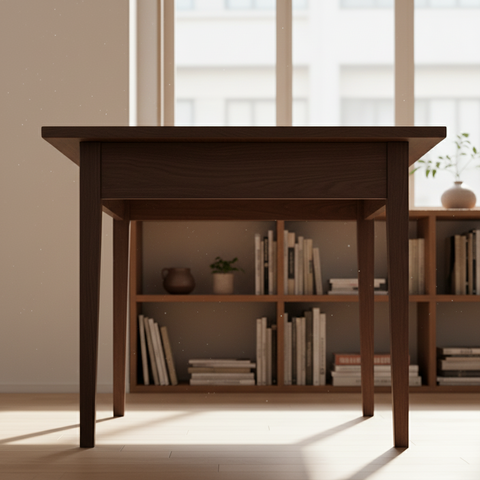 Minimalist Dark Walnut Study Table | Solid Wood Writing Desk with Drawer – Oakvello