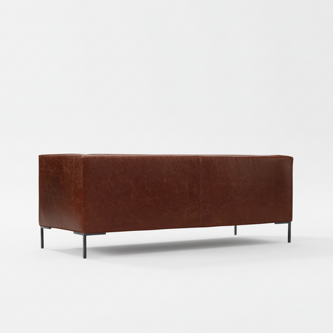 Crestline Cognac Leather 3-Seater Sofa | Black Metal Legs – Oakvello