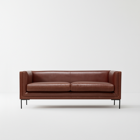 Crestline Cognac Leather 3-Seater Sofa | Black Metal Legs – Oakvello