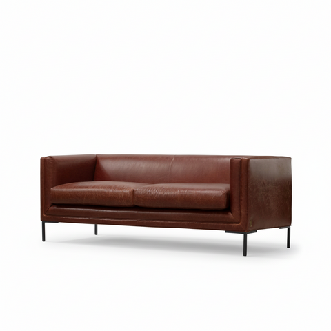 Crestline Cognac Leather 3-Seater Sofa | Black Metal Legs – Oakvello