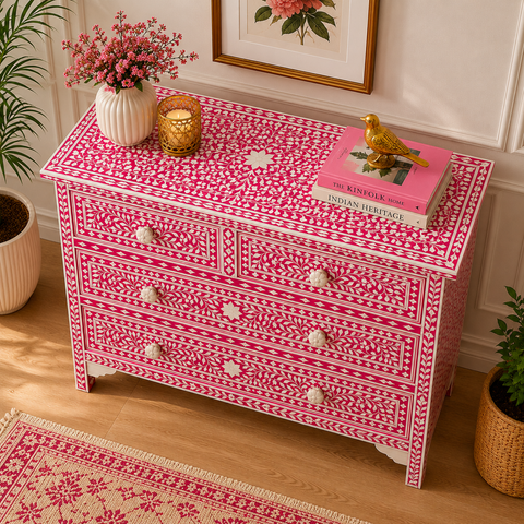 Bone Inlay Chest of Drawers | Handcrafted Artisan Bedroom Dresser – Oakvello