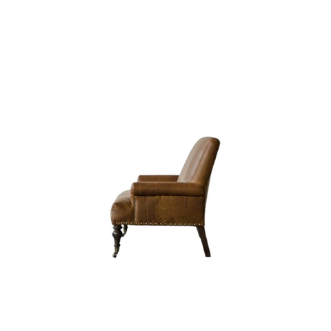 Victorian Scroll Sofa | Premium Vintage Leather Sofa with Brass Nailhead Trim & Turned Wooden Legs