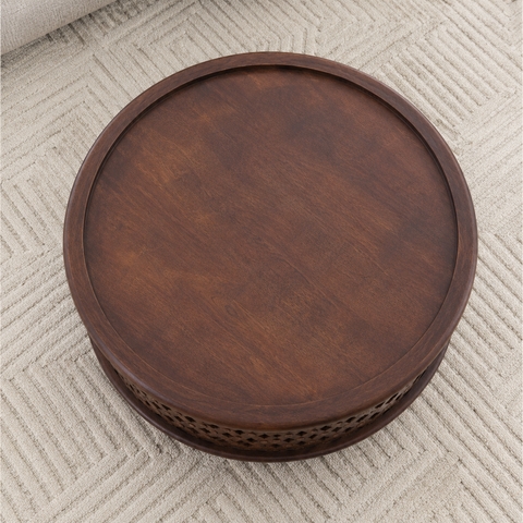 Carved Solid Wood Coffee Table | Artisan Living Room Centre Table – Oakvello