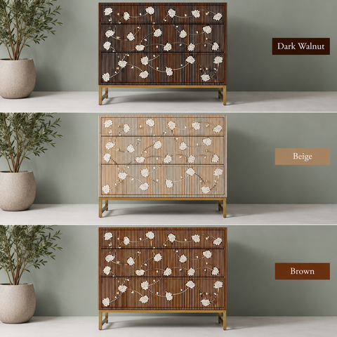 Jodhpuri Navy Blue Bone Inlay Chest of Drawers | Artisan Bedroom Dresser – Oakvello