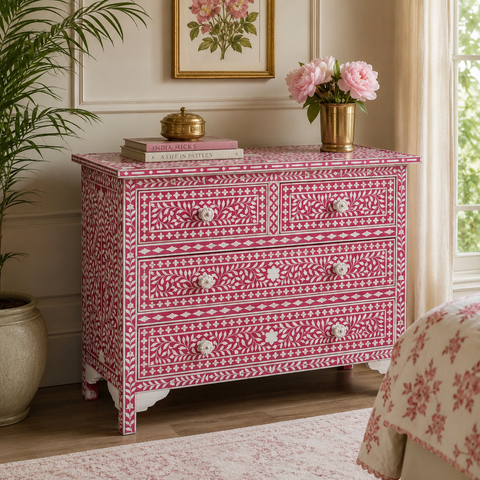 Bone Inlay Chest of Drawers | Handcrafted Artisan Bedroom Dresser – Oakvello