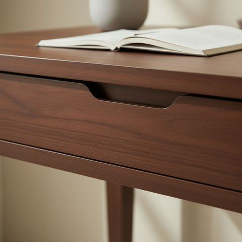 Minimalist Dark Walnut Study Table | Solid Wood Writing Desk with Drawer – Oakvello