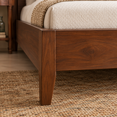 Surya Bed | Sunburst Arch Sheesham Wooden Bed | Cane Woven Headboard | King & Queen Size | Oakvello