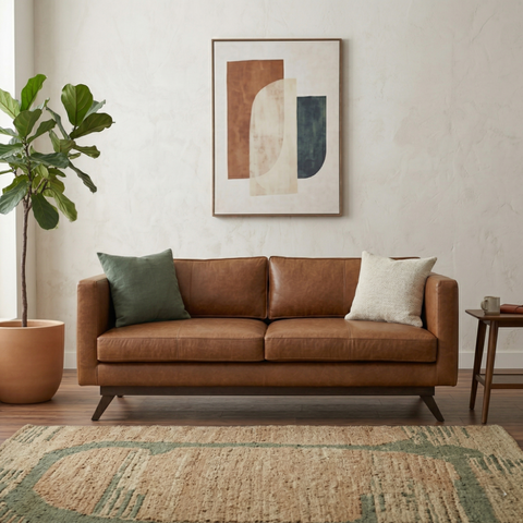 Sienna Slope Sofa | Premium Leather Sofa with Solid Wood Frame & Loose Cushions