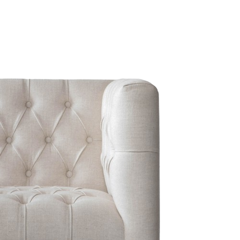 Pearl Grid Fabric Sofa | Hand-Tufted Off-White | Black Metal Legs | Contemporary Chesterfield Style
