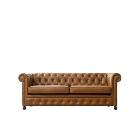 Walnut Tuft Sofa | Handcrafted Leather Chesterfield Sofa with Diamond Tufting & Rolled Arms