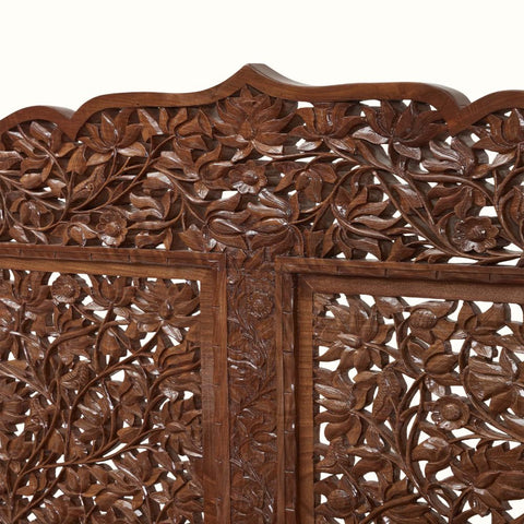 Vanya Bed | Hand-Carved Floral Walnut Wooden Bed | Rajasthani Jali Headboard | Oakvello