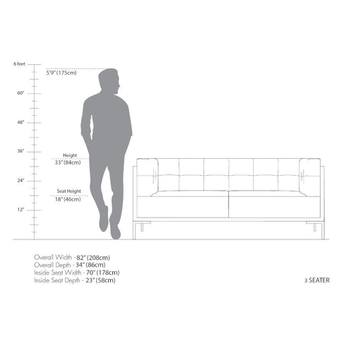 Amber Stitch Sofa | Tufted Leather Sofa with Black Metal Legs & Oak Accents