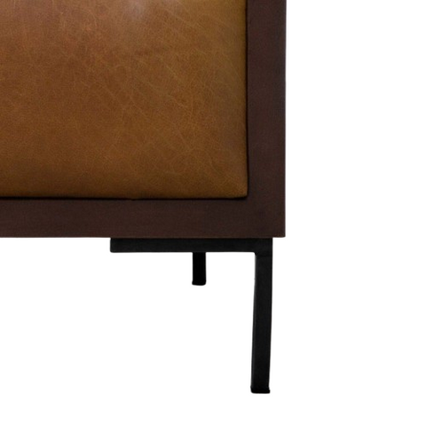 Amber Stitch Sofa | Tufted Leather Sofa with Black Metal Legs & Oak Accents