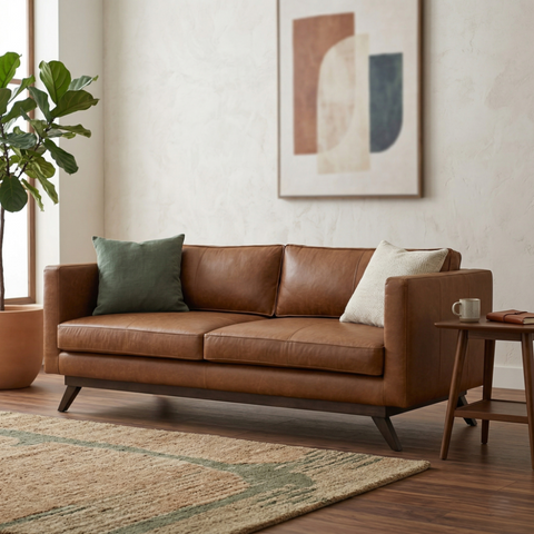 Sienna Slope Sofa | Premium Leather Sofa with Solid Wood Frame & Loose Cushions