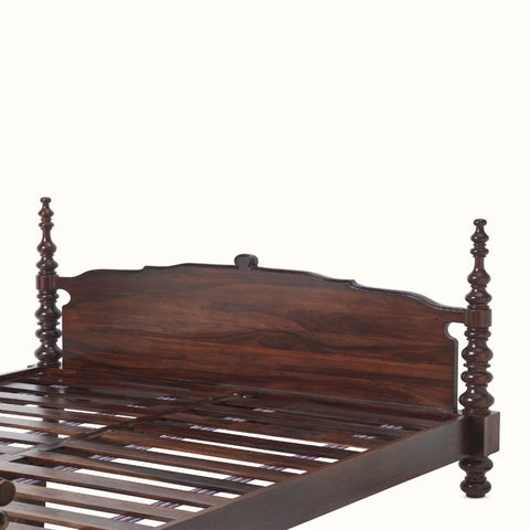 Colonna Wooden Bed | Sheesham Wood | Hand-Turned Spindle Posts & Carved Headboard | King & Queen Size | Oakvello