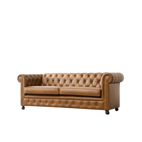 Walnut Tuft Sofa | Handcrafted Leather Chesterfield Sofa with Diamond Tufting & Rolled Arms