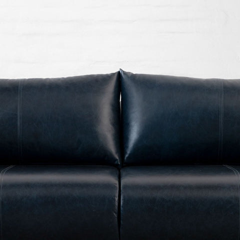 Navy Dusk Sofa | Premium Navy Leather Sofa with Brass Legs & Curved Arms